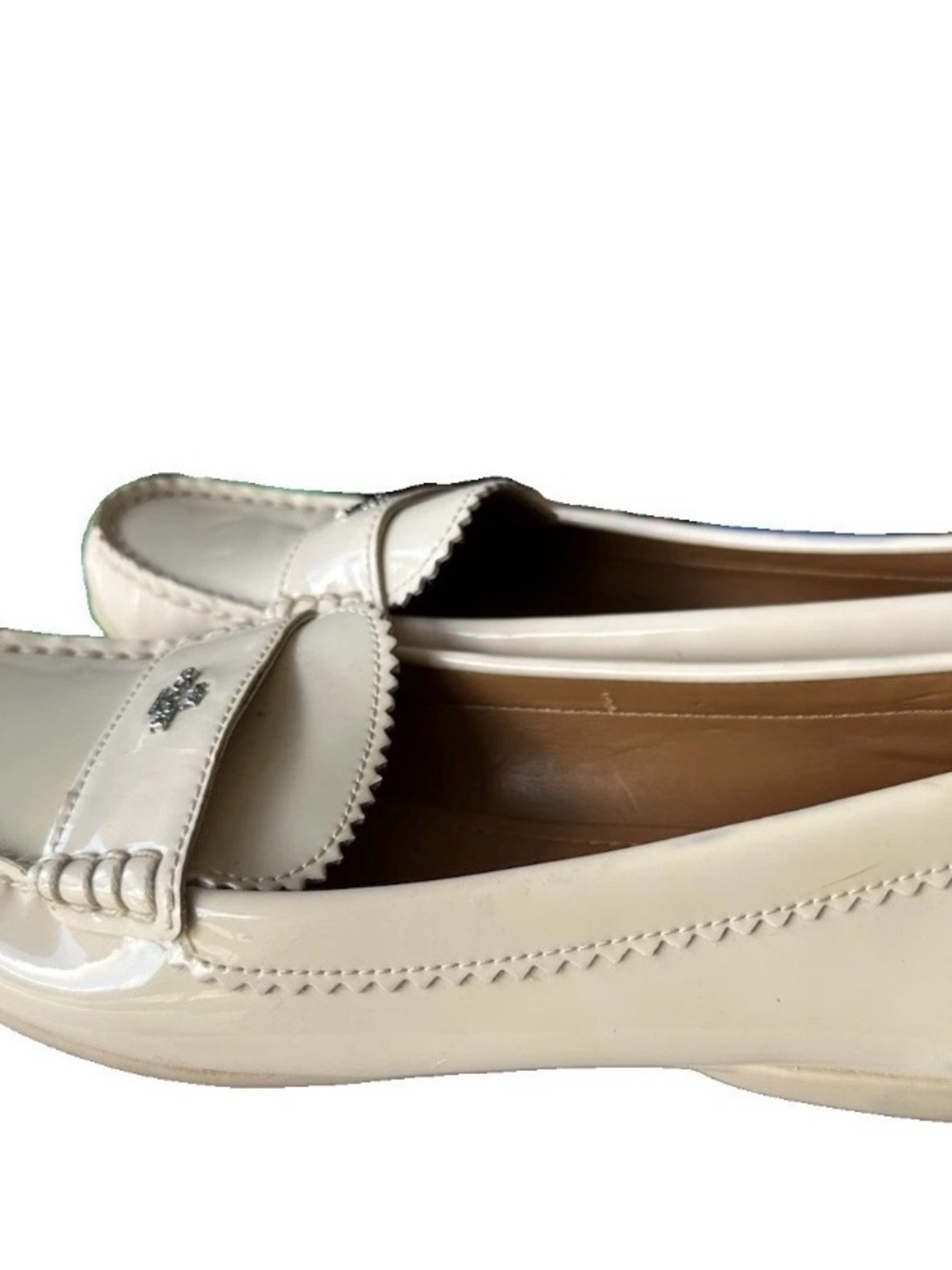 Coach Loafer Flats Shoes Women’s Size 9 Cream Patent Leather Odette Scallop - Picture 2 of 8